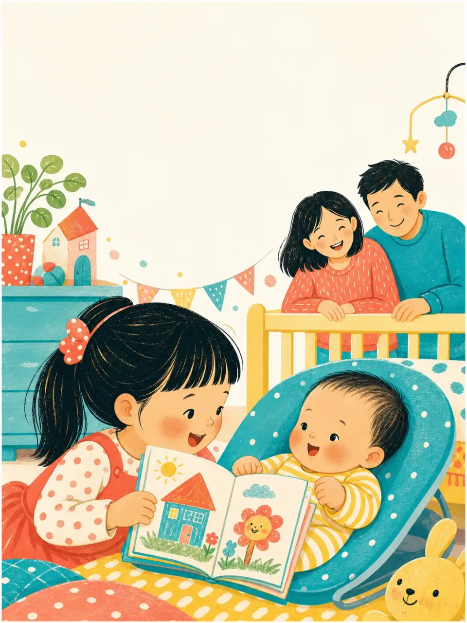 Illustrated cover for Our New Little Star, featuring a New sibling gift
