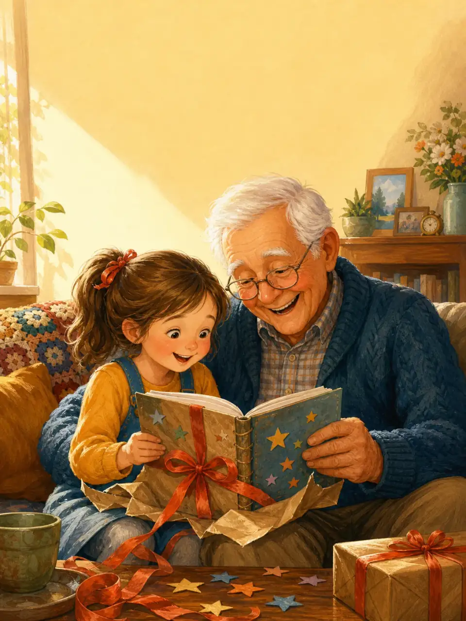 Illustrated cover for Grandpa's Birthday Book, featuring a A gift for Grandpa
